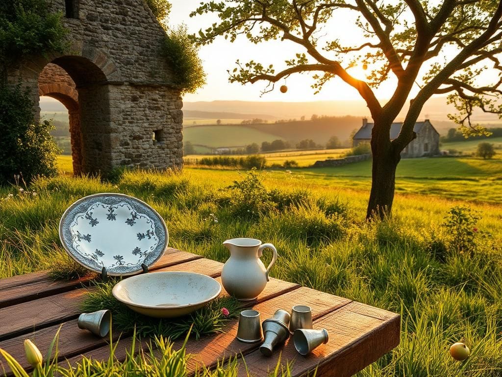 Flick International Remnants of Isaac Newton's mother's house with archaeological artifacts and apple tree