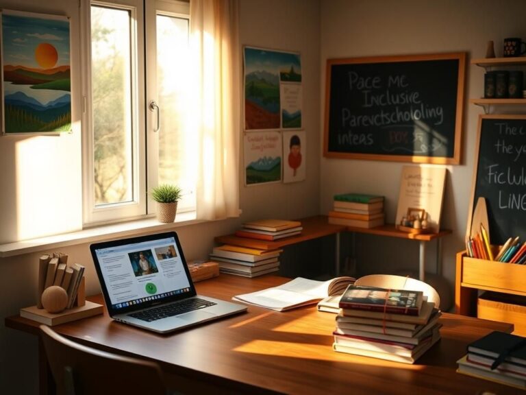 Flick International A serene homeschooling environment with a wooden desk and colorful educational materials.