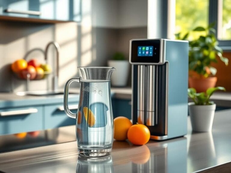 Flick International modern countertop reverse osmosis water filtration system with glass carafe