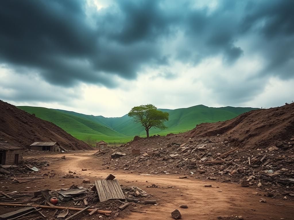 Flick International Haunting landscape of Tarasin Village in Central Darfur after a catastrophic landslide