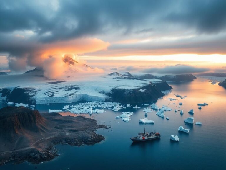 Flick International Aerial view of Greenland's rugged landscape with glaciers and icebergs