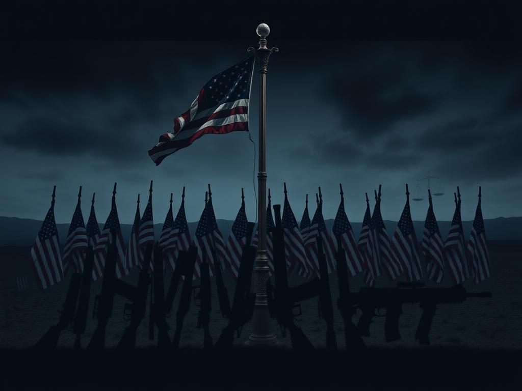 Flick International Collection of firearms displayed against American flags symbolizing the Second Amendment