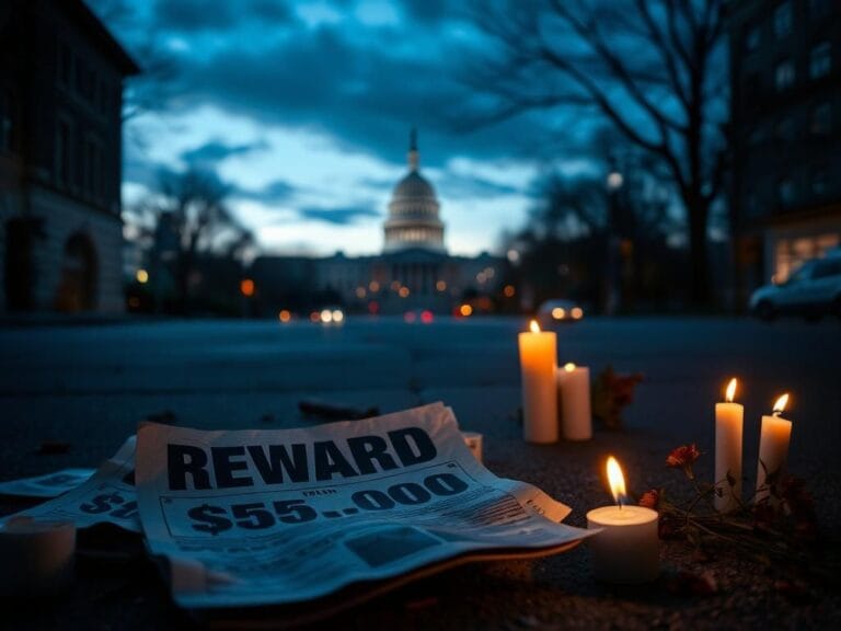 Flick International Dimly lit urban street in Washington D.C. at twilight with crumpled flyers and candles for a fallen intern