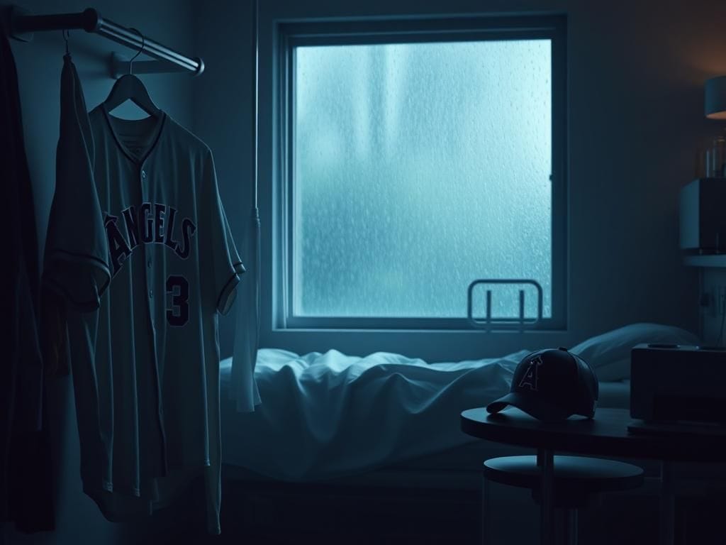 Flick International Dimly lit hospital room with medical equipment and a baseball jersey representing Rio Foster