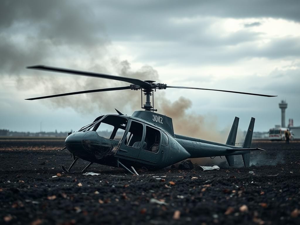 Flick International Charred wreckage of a Robinson R66 helicopter after a crash in Lakeville, Minnesota