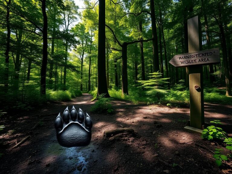 Flick International Bear paw print in damp earth surrounded by lush Arkansas forest scenery