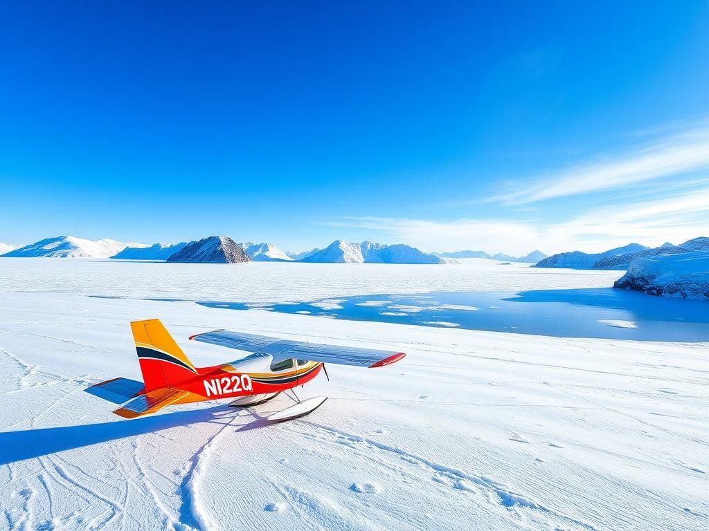 Flick International Small Cessna 182Q aircraft parked on snow in the Antarctic landscape
