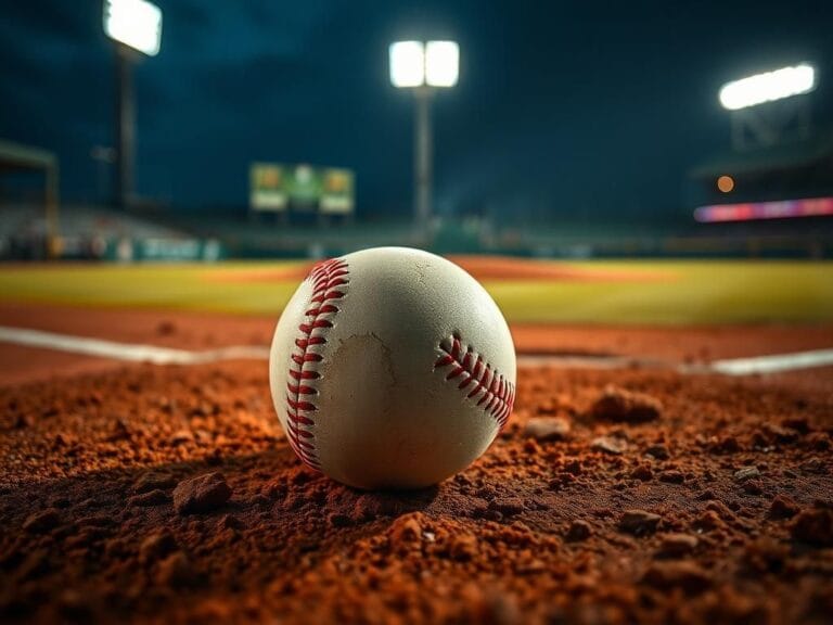 Flick International Close-up view of a baseball on home plate under stadium lights during a tense moment in a Dodgers game.