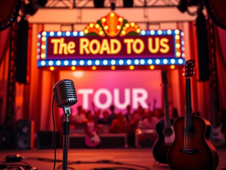 Flick International Vintage concert stage with a classic microphone and musical instruments symbolizing Shaun Cassidy's music revival