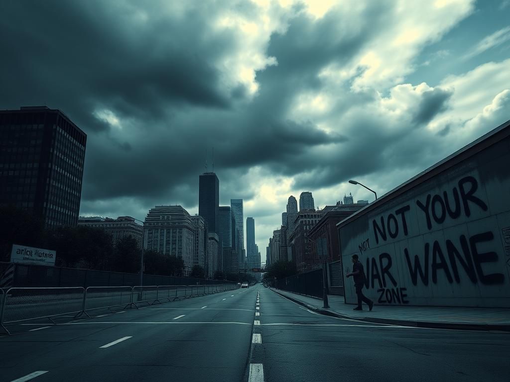 Flick International Dramatic urban landscape of Chicago with ominous clouds and deserted street