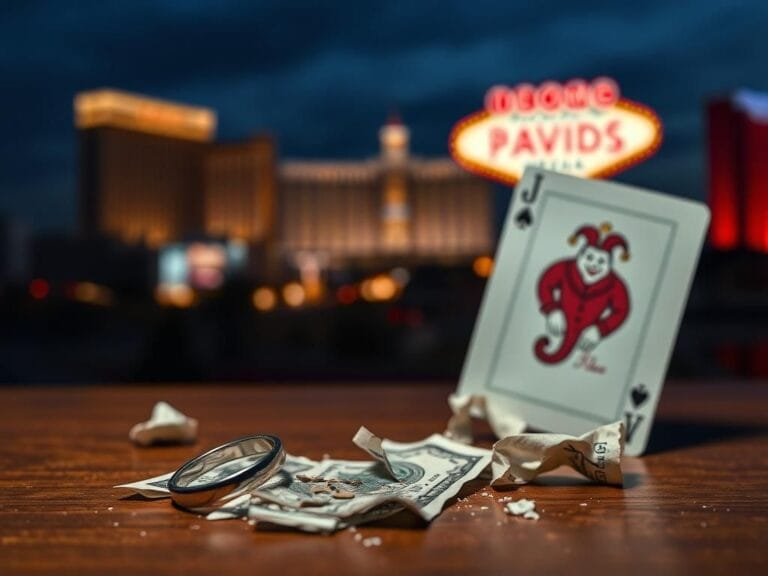 Flick International Close-up of a shattered wedding ring with dollar bills and a joker playing card