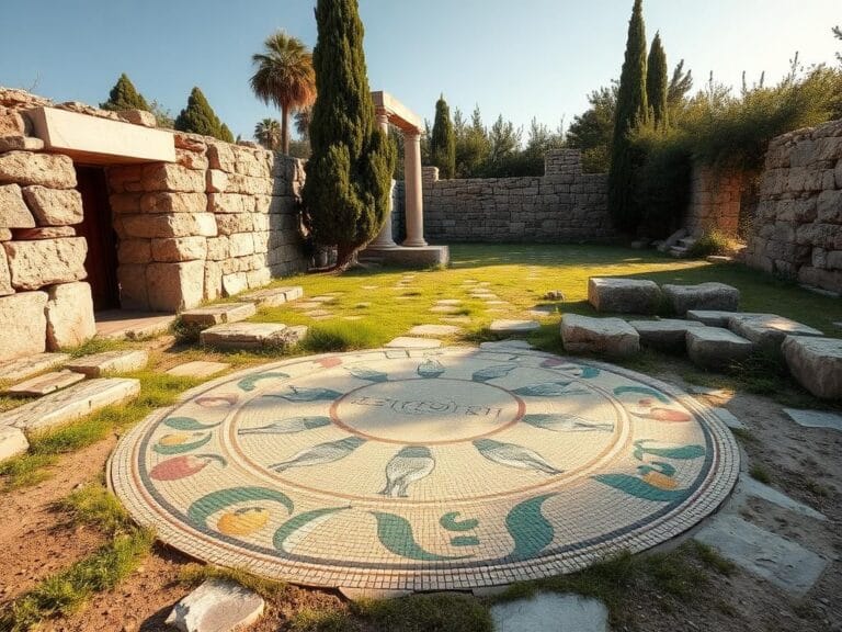 Flick International Ruins of an ancient Christian nursing home with vibrant mosaic floor