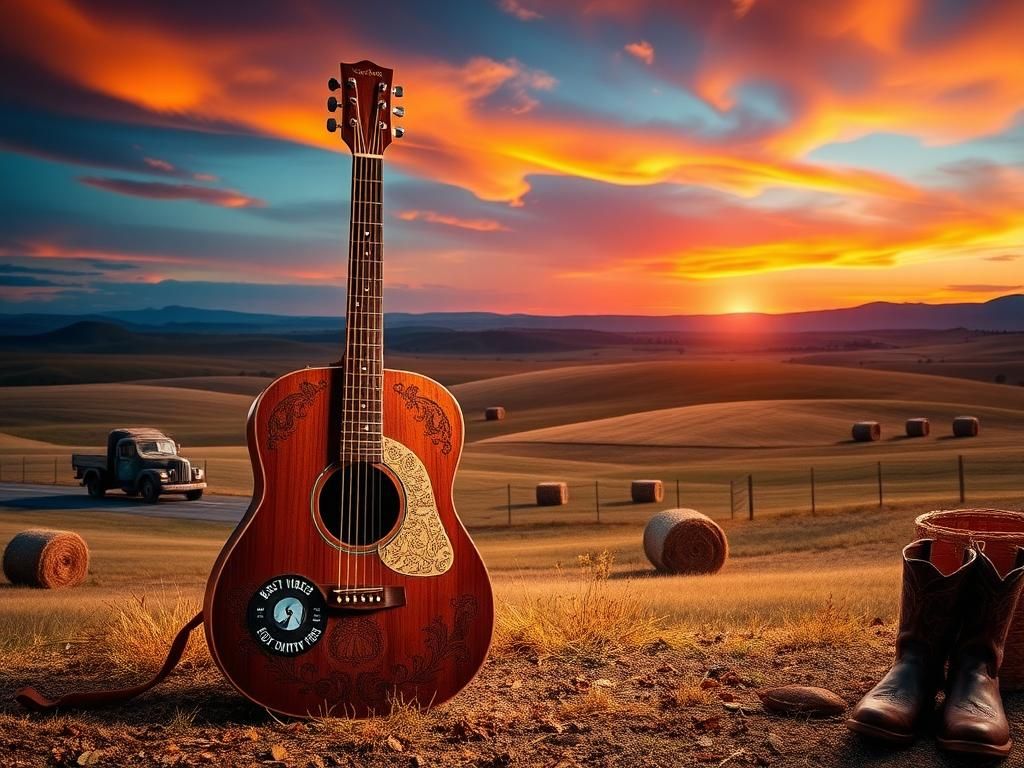 Flick International Rustic wooden guitar and vintage vinyl record symbolizing country music's recognition at the VMAs