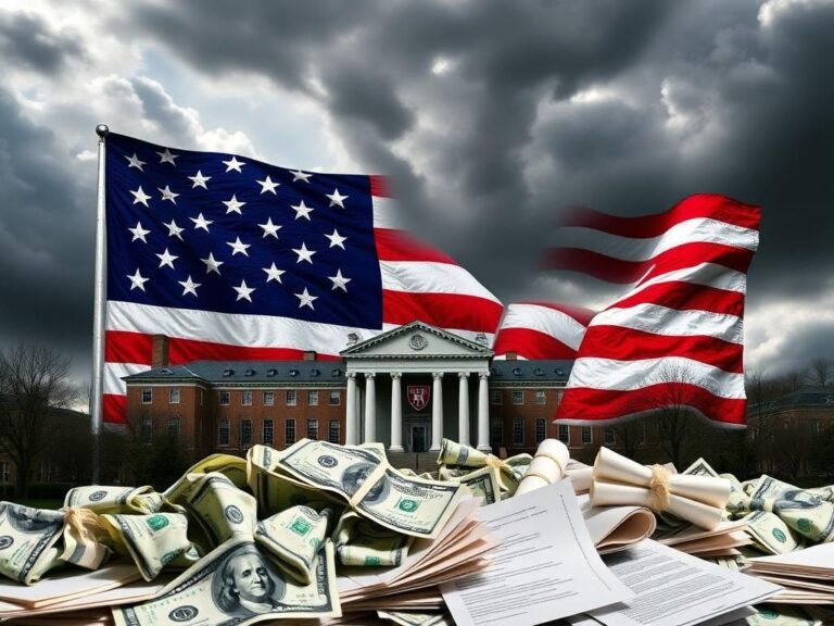 Flick International Fragmented American flag symbolizing tensions in federal funding for Harvard University