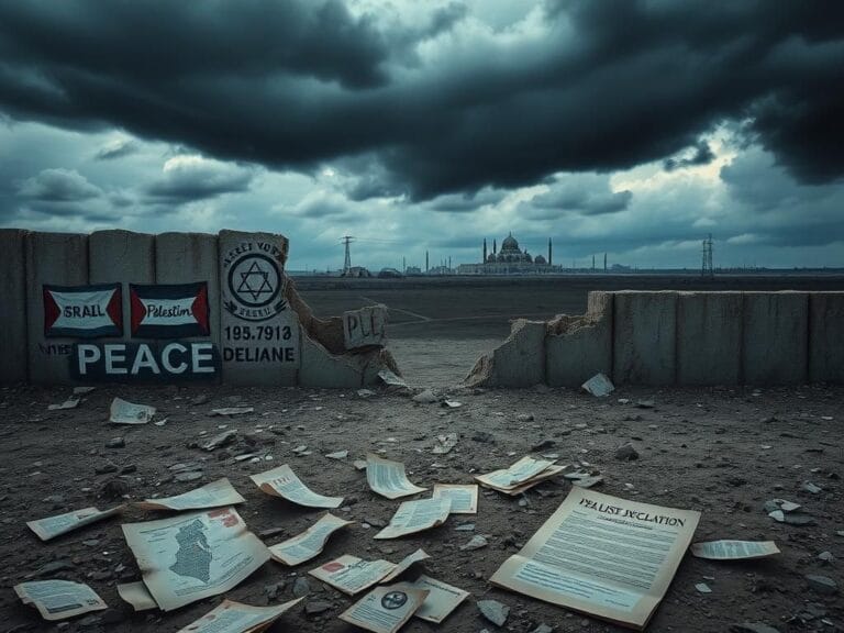 Flick International Crumbling wall symbolizing division with dark stormy sky in the background