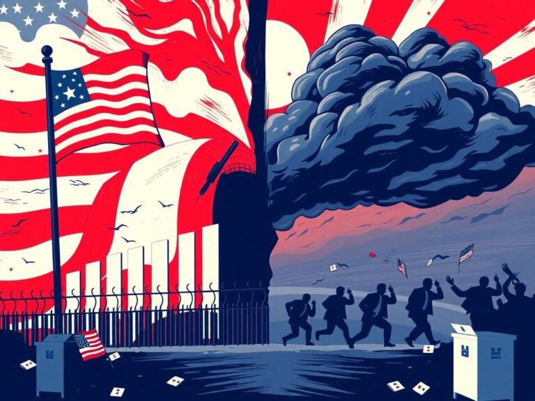 Flick International A split scene depicting political tension with Republican and Democratic symbols.