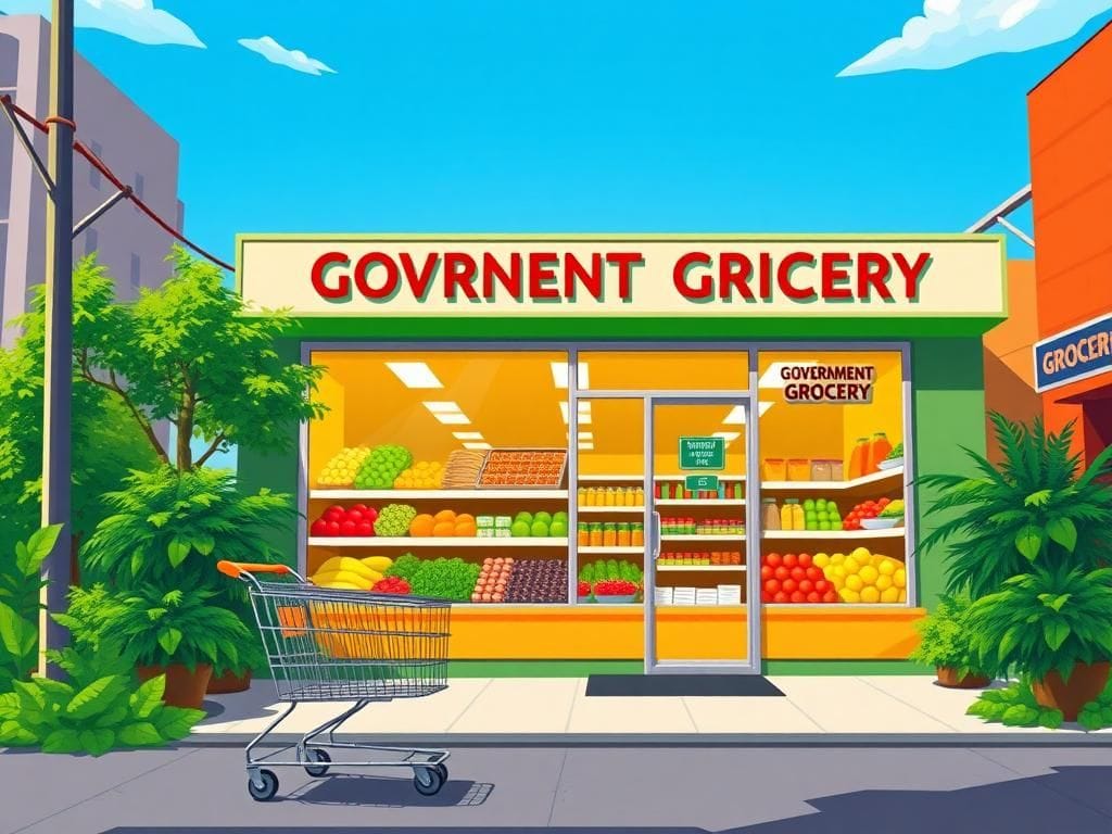 Flick International Vibrant urban grocery store exterior showcasing fresh produce