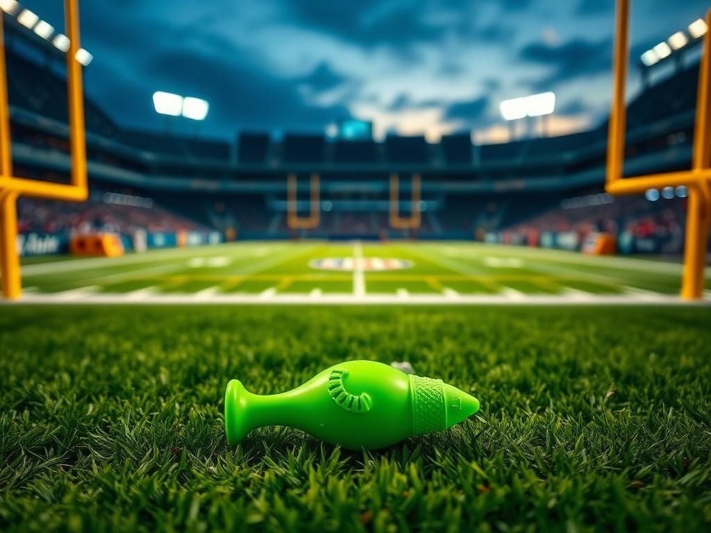 Flick International Bright green rubber sex toy on NFL field during Browns-Bengals game