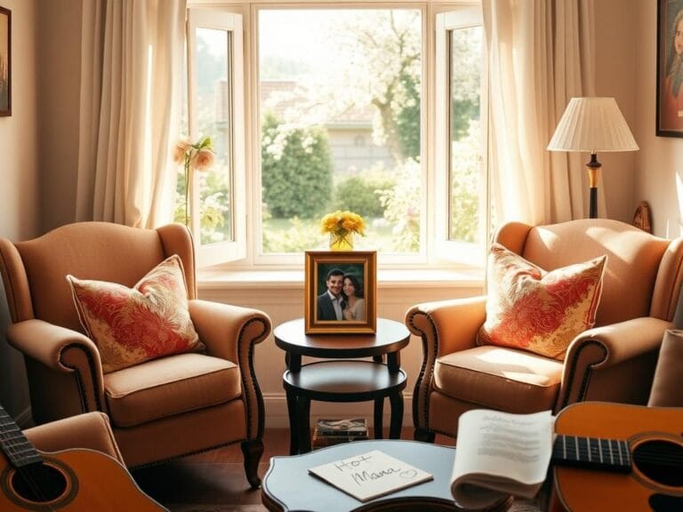 Flick International Cozy living room showcasing vintage armchairs and a framed photo symbolizing lasting love