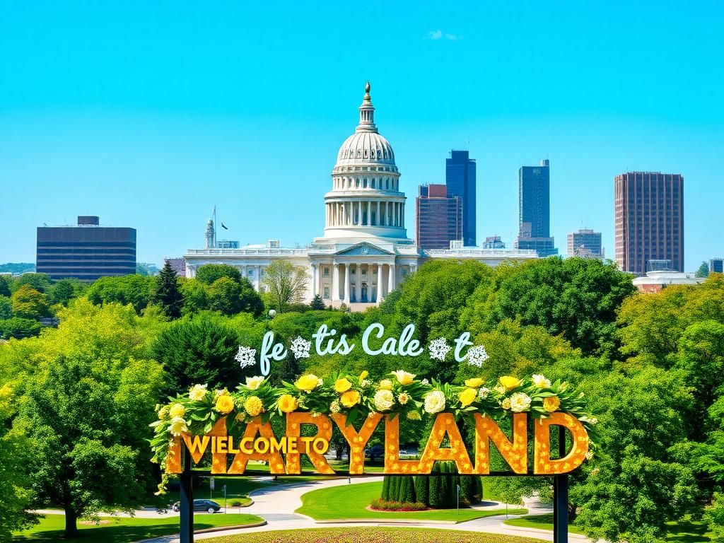 Flick International Modern skyline view of Maryland with the state capitol building and vibrant city life