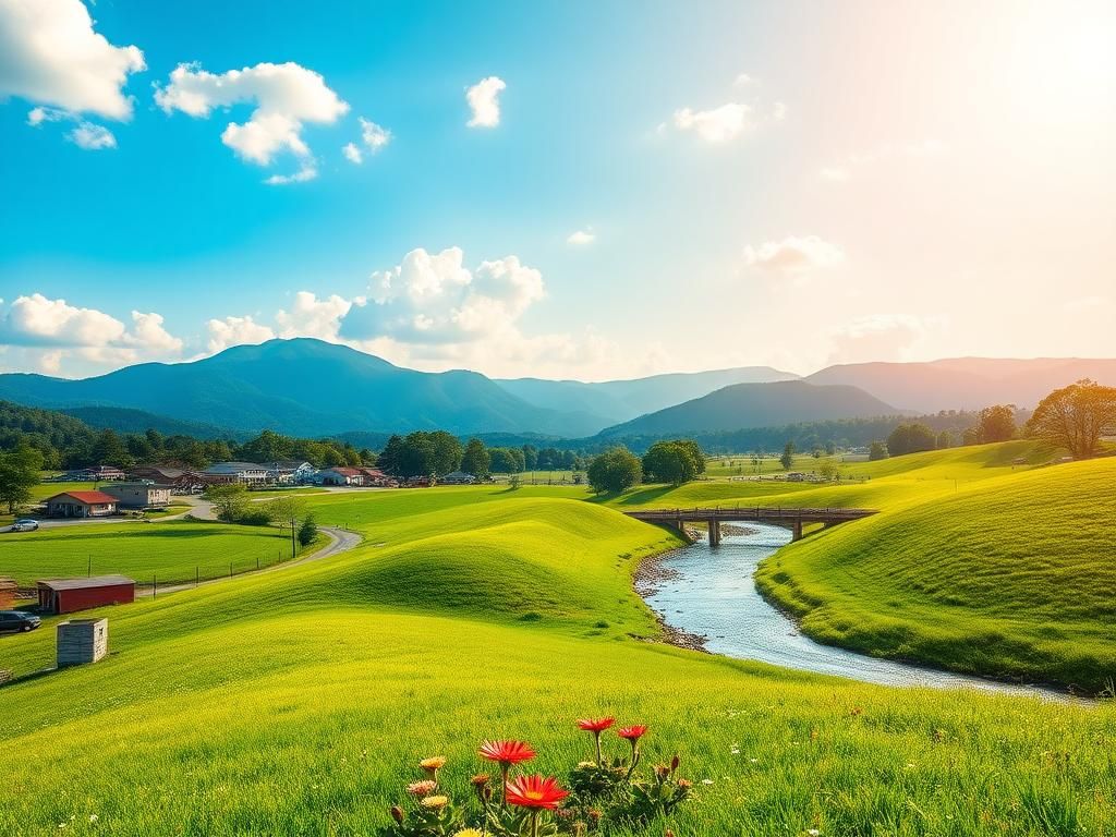 Flick International A vibrant green rolling hillside in Southern Appalachia showcasing recovery one year after Hurricane Helene