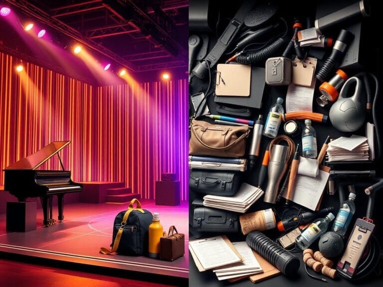 Flick International Split composition illustrating the contrast between glamorous celebrity success and the everyday struggles of entertainment workers.