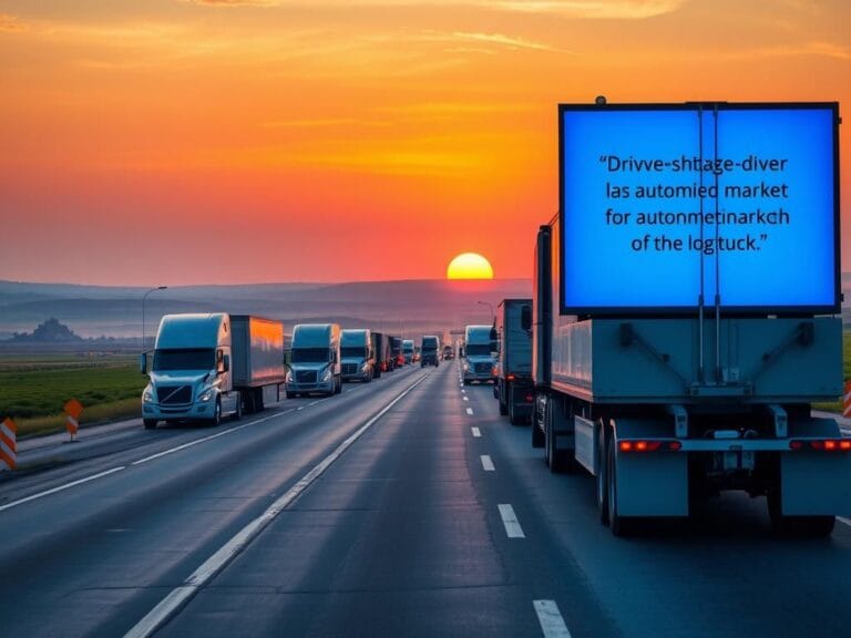 Flick International A futuristic highway with autonomous trucks navigating Texas landscape