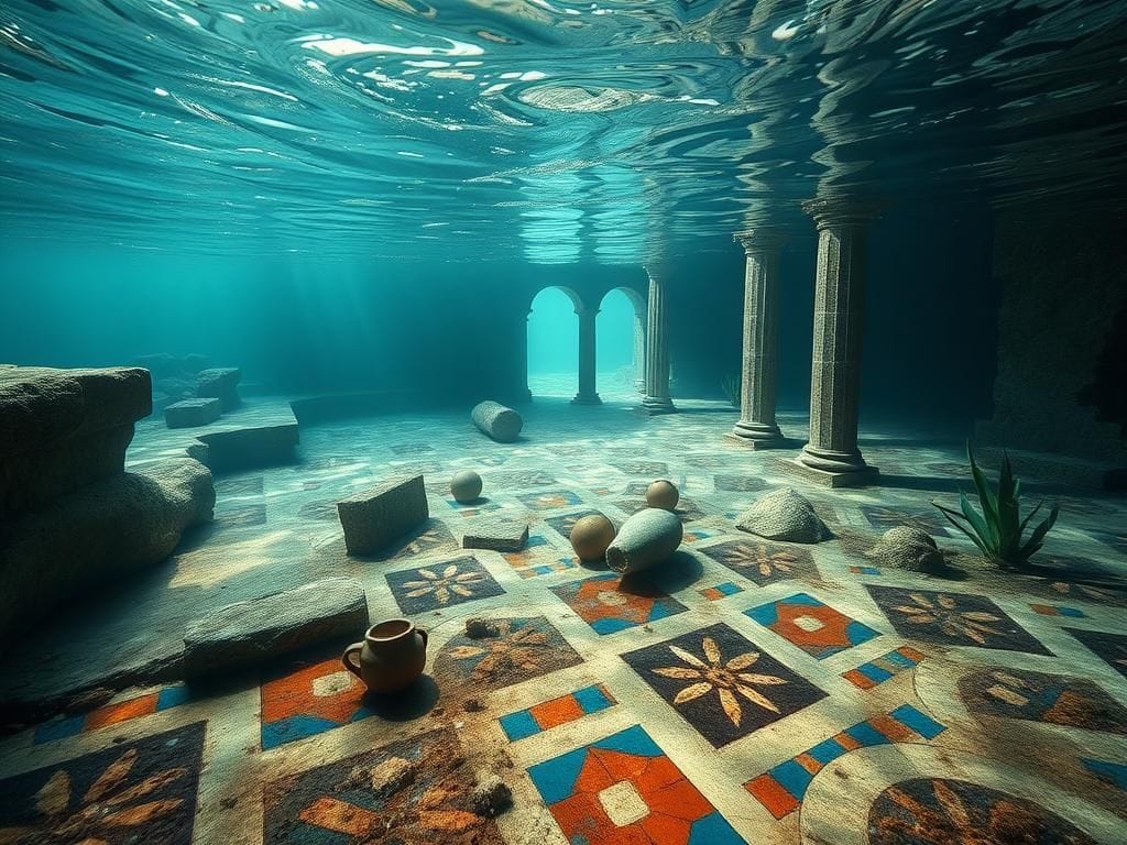 Flick International Underwater view of the ancient Roman bathhouse ruins attributed to Cicero