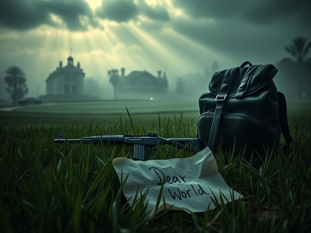 Flick International A dramatic golf course scene with an empty backpack and a rifle, conveying tension