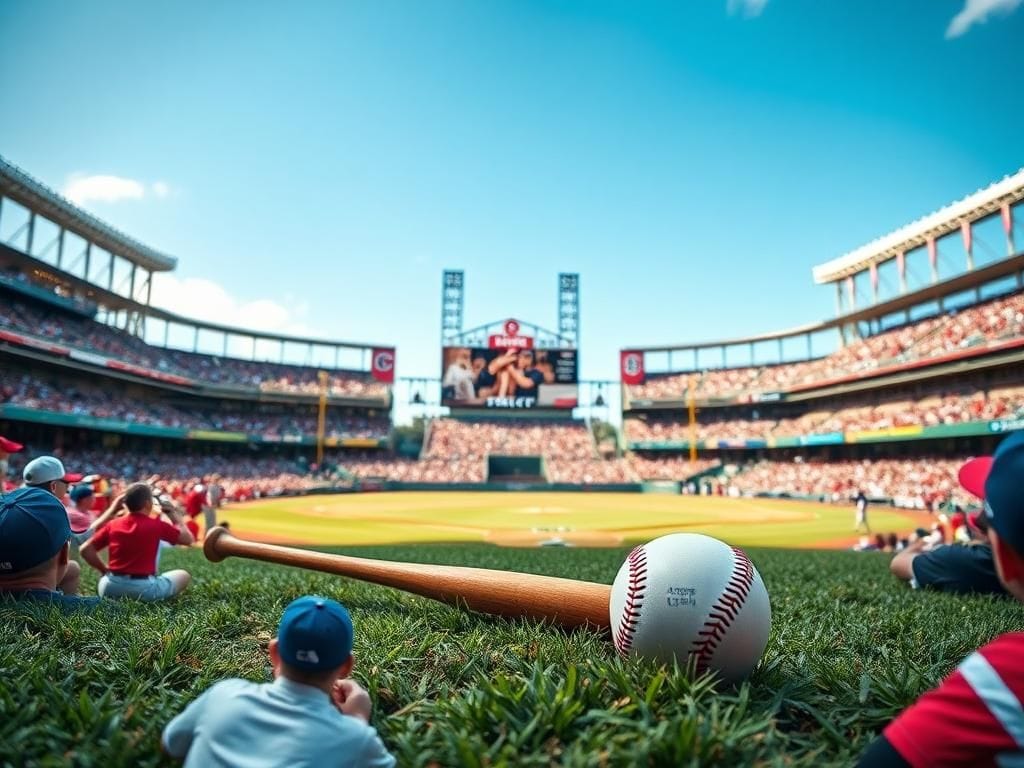 Flick International A vibrant baseball stadium scene showcasing fans in Phillies and Red Sox colors