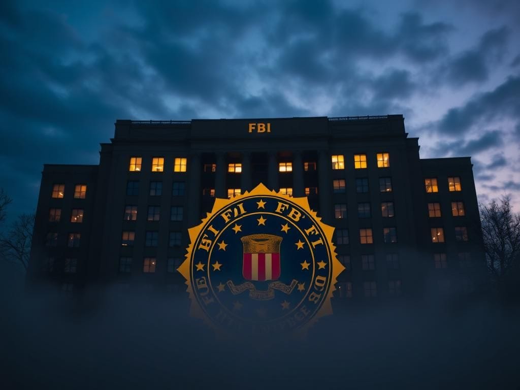 Flick International Dramatic exterior view of the FBI headquarters in Washington, D.C. at dusk