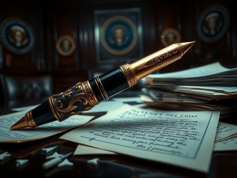Flick International Ornate presidential autopen surrounded by documents relating to clemency pardons