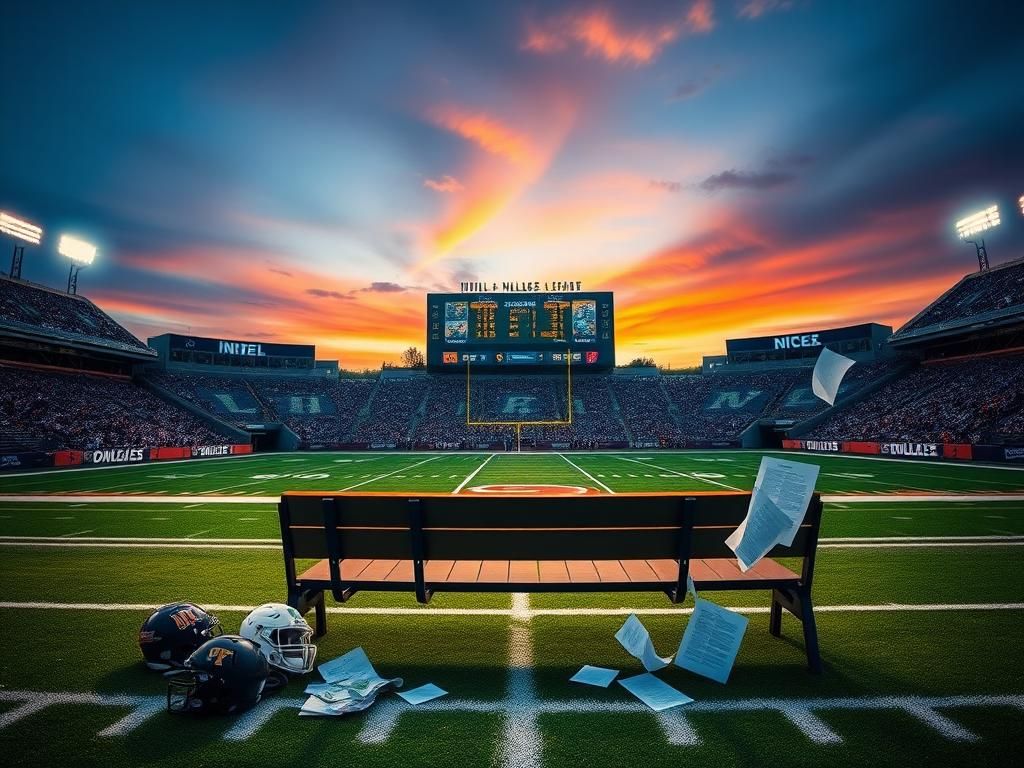 Flick International Dramatic college football stadium scene showcasing excitement and urgency in NIL legislation
