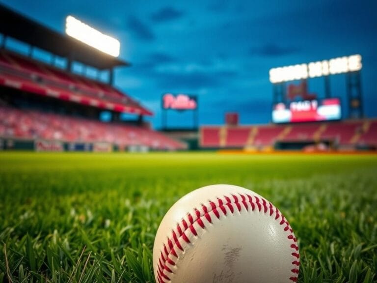 Flick International A baseball resting on the grass at a Philadelphia Phillies game, symbolizing a controversial home run ball incident.