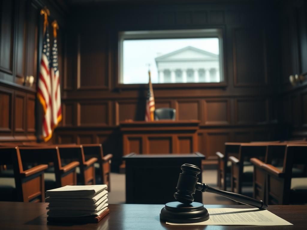 Flick International Dramatic courtroom interior highlighting the high-profile Ryan Routh trial atmosphere