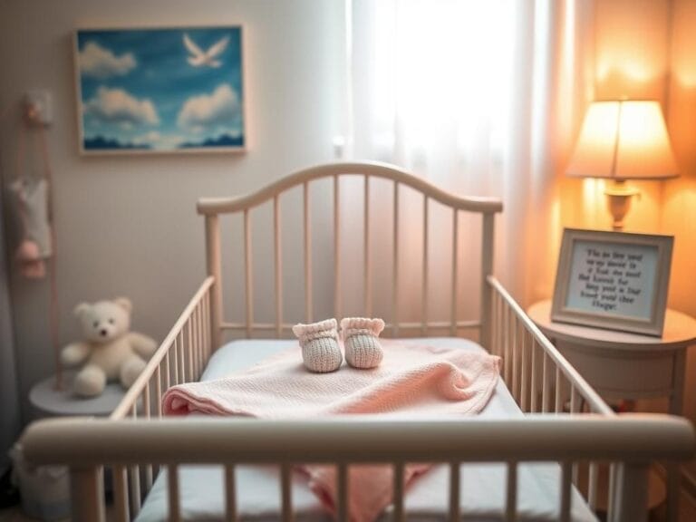 Flick International Soft pink baby blanket draped over an empty hospital nursery crib with knitted booties