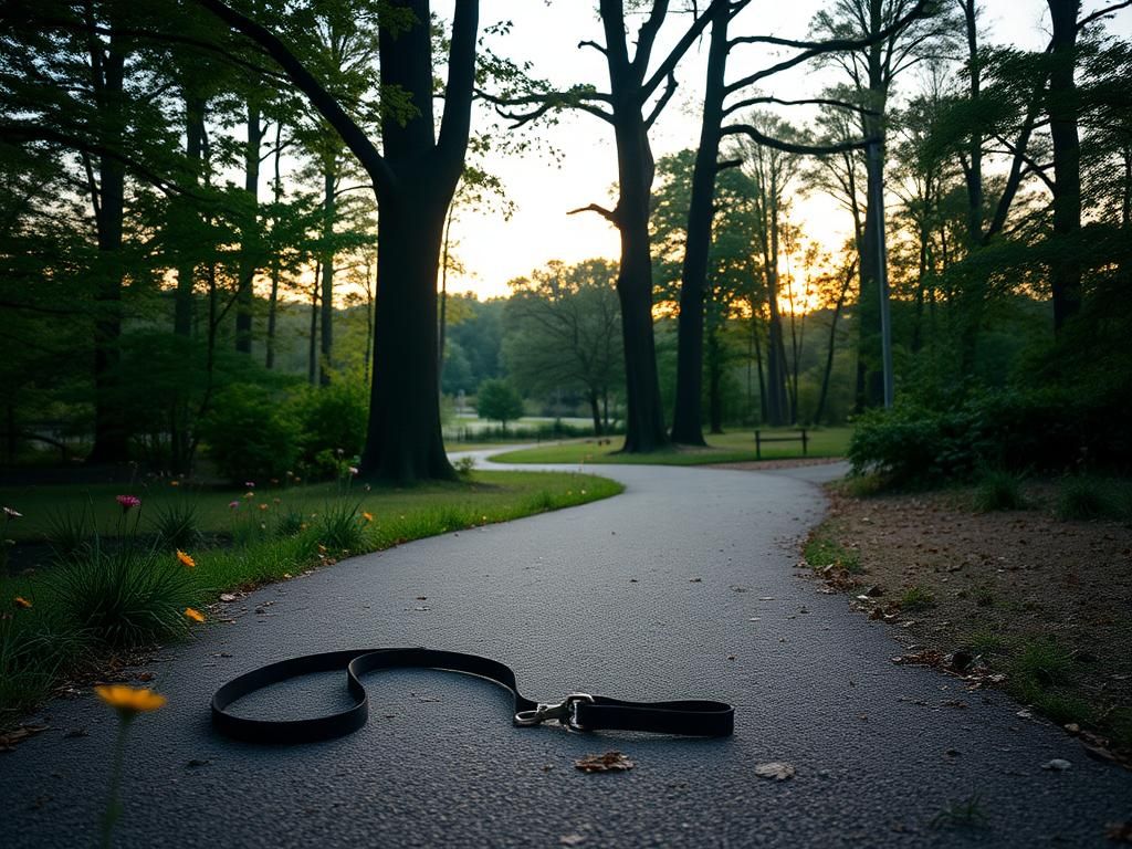 Flick International Winding path in Kiesel Park, Alabama with a dog leash left on the ground