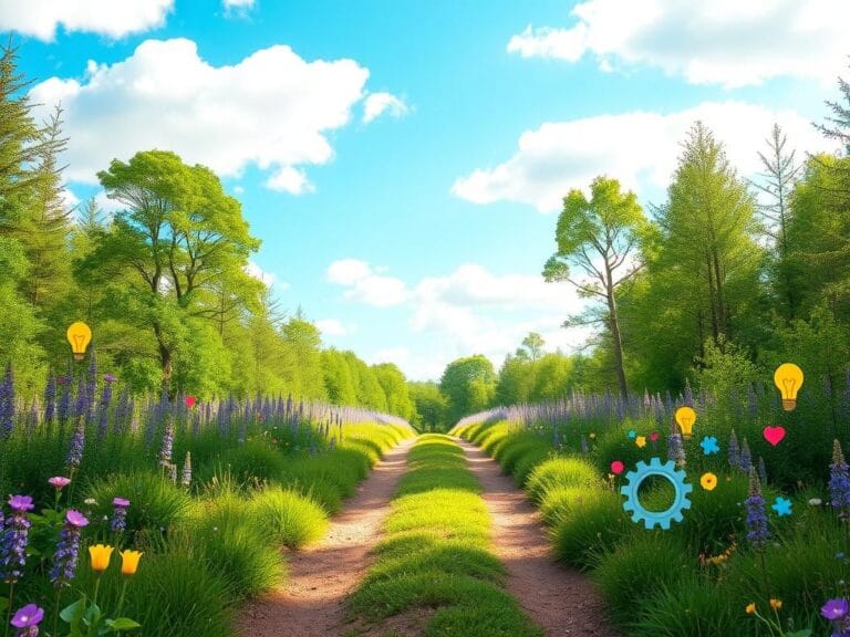 Flick International Lush green forest path symbolizing self-discovery journey with colorful ADHD icons
