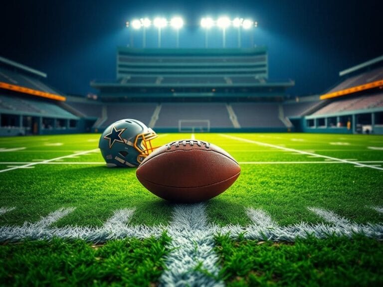Flick International Dramatic football scene at Lambeau Field with a football on the green turf