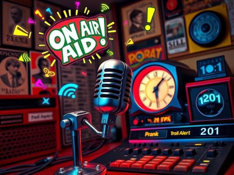 Flick International A whimsical radio studio scene with a vintage microphone and glowing 'On Air' sign