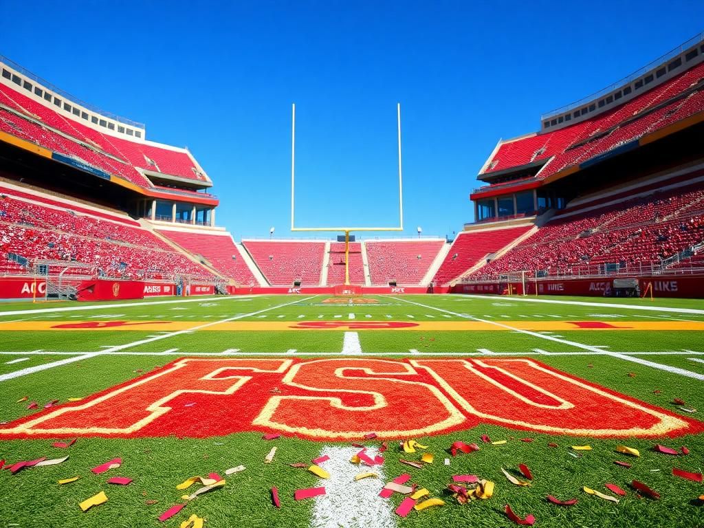 Flick International Vibrant football stadium scene with Florida State University colors, showcasing celebrations after victory over Alabama.