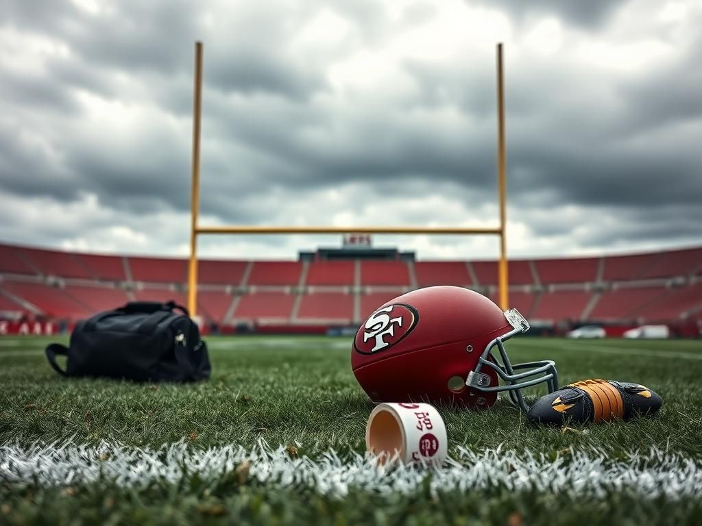 Flick International San Francisco 49ers football field showing empty goal post and abandoned equipment