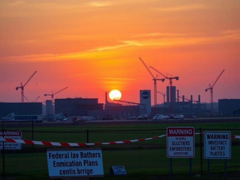 Flick International Sunset view of the Hyundai EV battery plant in Georgia with federal law enforcement presence