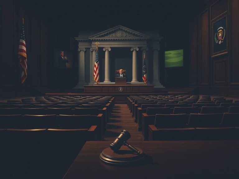 Flick International Tense courtroom scene with empty jury box highlighting jury selection process in Trump assassination trial