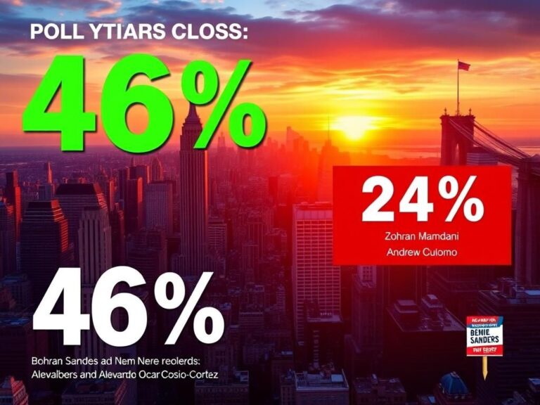 Flick International Vibrant cityscape of New York City at sunset with poll graphics