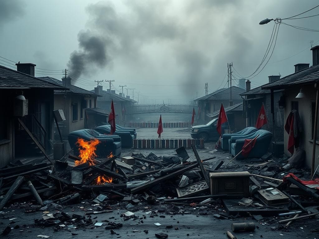 Flick International Aftermath of violent protests in Kathmandu, showing charred political leaders' homes