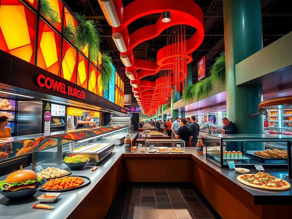 Flick International Array of gourmet dishes showcased in a modern Las Vegas food hall