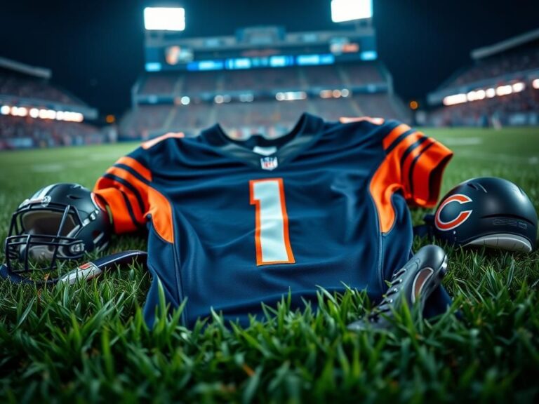 Flick International Chicago Bears jersey with gray undershirt displayed on grass field