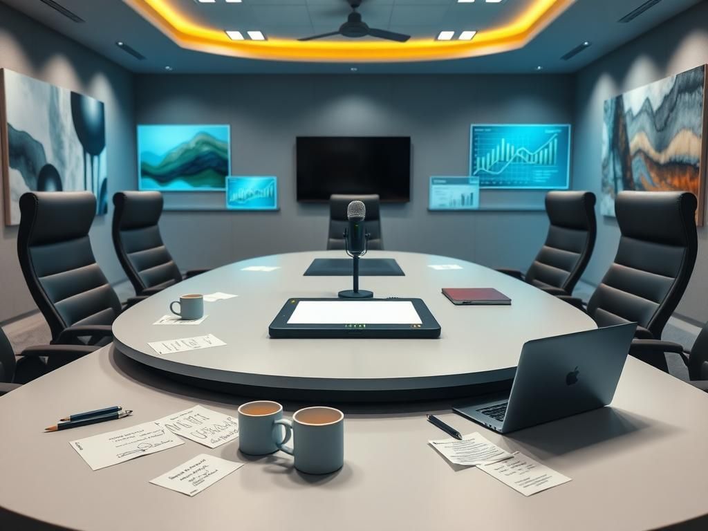 Flick International A modern conference room setup showcasing AI tools for note-taking.