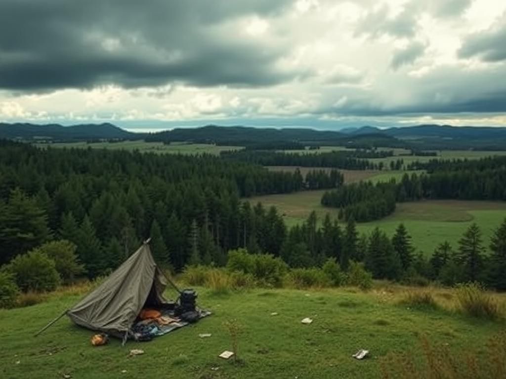 Flick International Serene Waikato wilderness landscape with a makeshift campsite